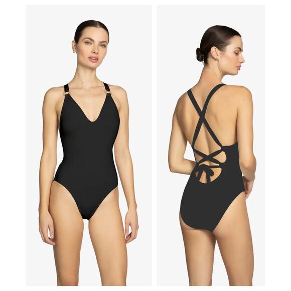 Robin Piccone Margot Lace-Up Back One-Piece Swimsuit Size 4 - Picture 2 of 8